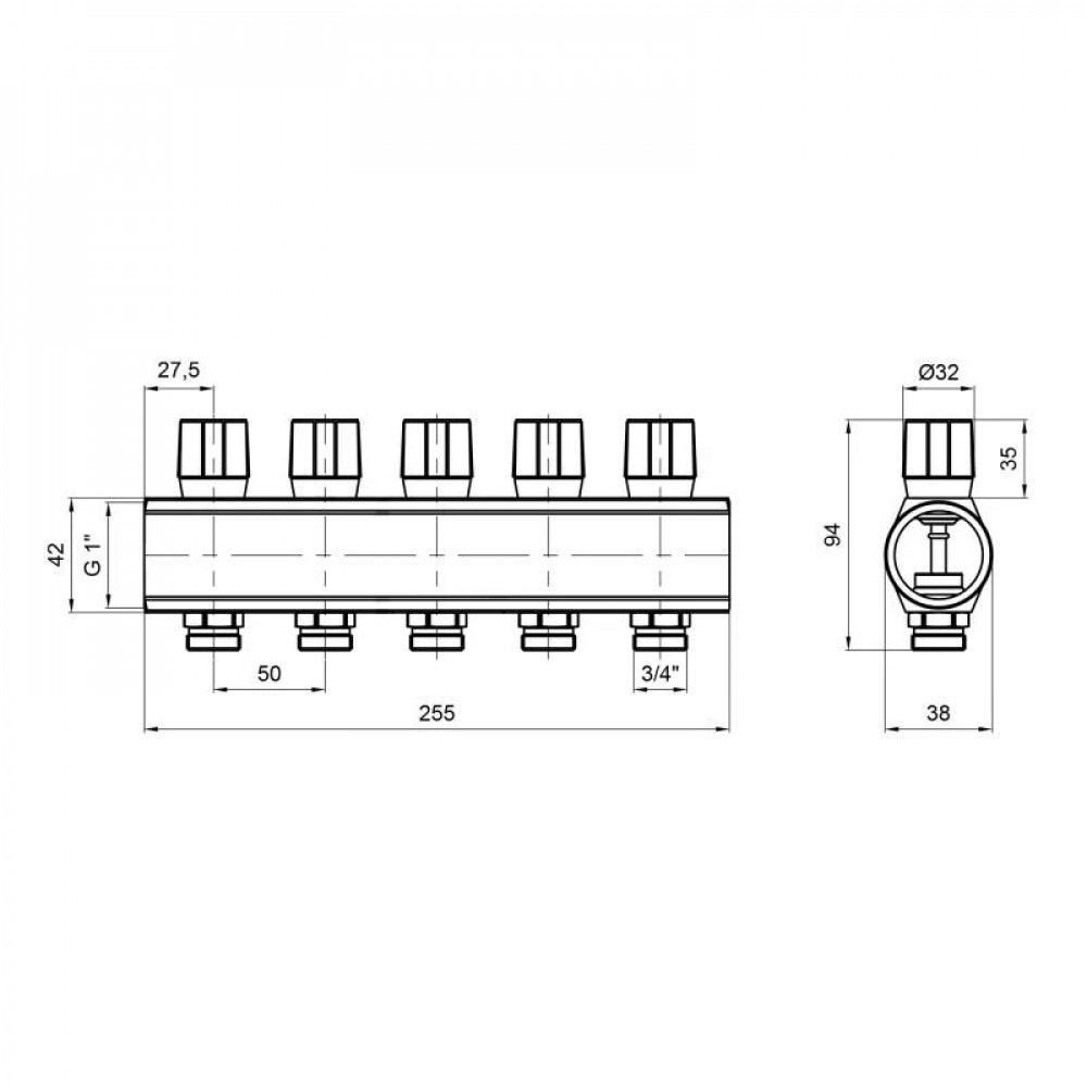 Колектор Icma з регулювальними вентилями 1" 5 виходів №1105 (Red) SD00049597