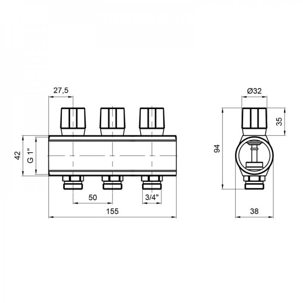 Колектор Icma з регулювальними вентилями 1" 3 виходи №1105 (Blue) SD00049606