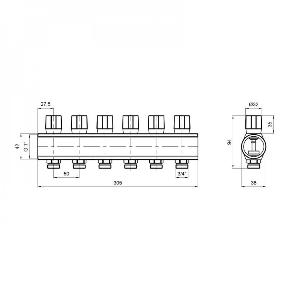 Колектор Icma з регулювальними вентилями 1" 6 виходів №1105 (Blue) SD00049609