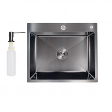 Мийка для кухні інтегрована Lidz Handmade H6050B (LDH6050BPVD43621) Brushed Black PVD 3,0/1,0 мм