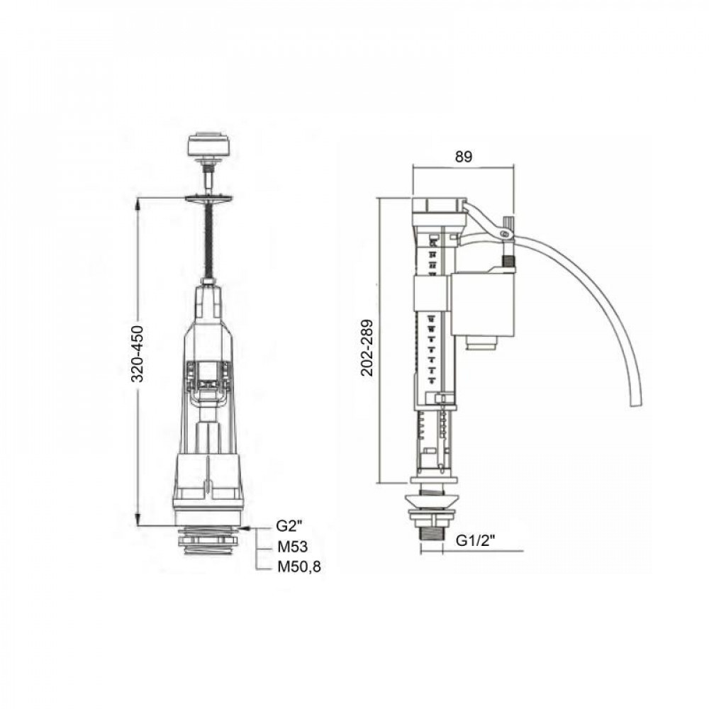 Зливний механізм для унітаза LT06 з клапаном нижньої подачі 1/2, хром кнопка Lidz SD00050471