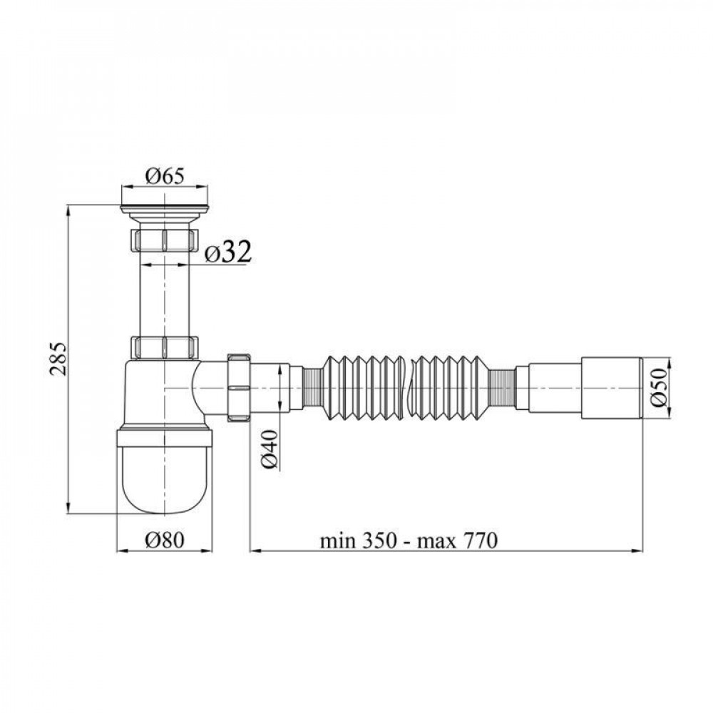 Сифон для раковины Lidz (WHI) LU06 колбовый (выход 50 мм) SD00050513