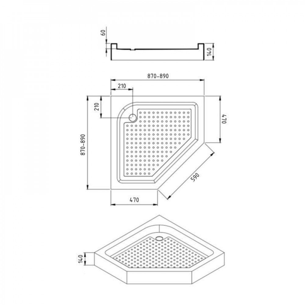 Lidz Душовий піддон DOZORCA SC90x90.LOW, низький, п'ятикутний, акриловий + ніжки, діаметр зливу 50 мм SD00050740