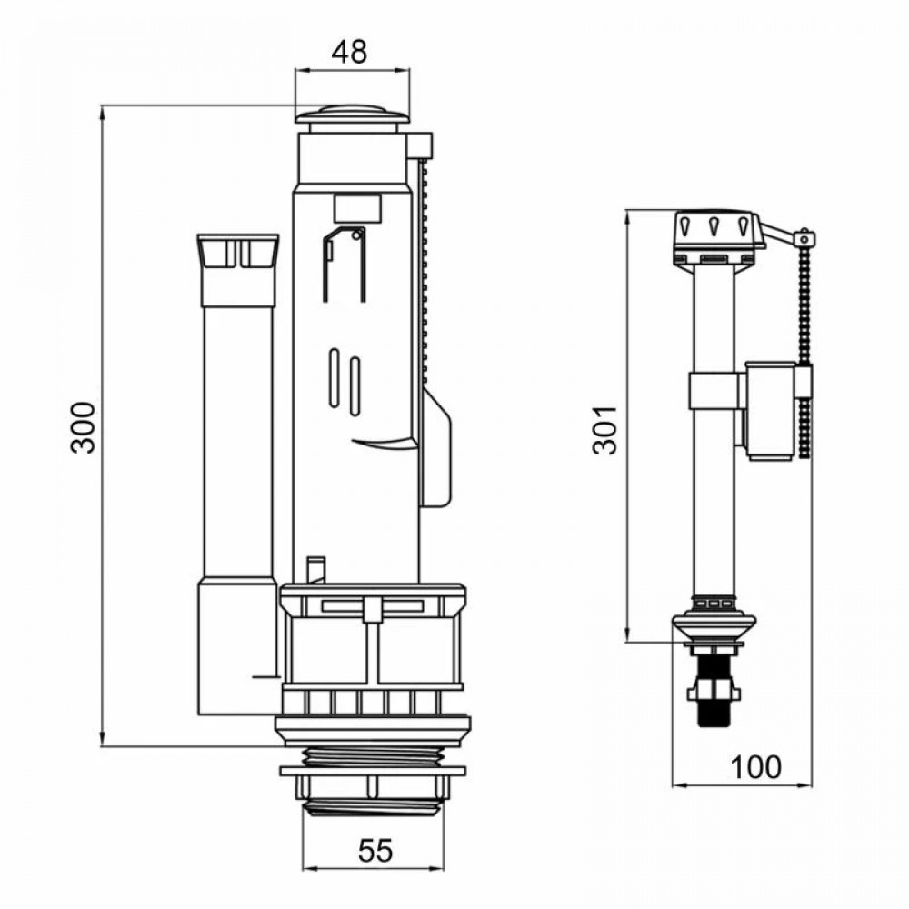 Qtap HY1(Presto) комплект арматури для бачка унітазу з подвійною круглою кнопкою змиву 4,8 см та клапаном SD00050774