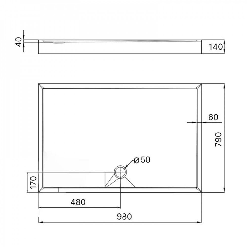Душевой поддон KAPIELKA ST100x80х14 низкий, прямоугольный, диаметр слива 52 мм Lidz SD00051133