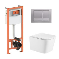 Готове рішення Qtap для ванної кімнати: підвісний унітаз Crow + комплект інсталяції Nest 4 в 1 (квадратна