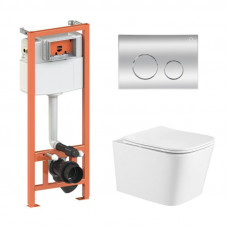 Готове рішення Qtap для ванної кімнати: підвісний унітаз Crow + комплект інсталяції Nest 4 в 1 (кругла клавіша