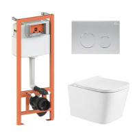 Готове рішення Qtap для ванної кімнати: підвісний унітаз Crow + комплект інсталяції Nest 4 в 1 (кругла клавіша