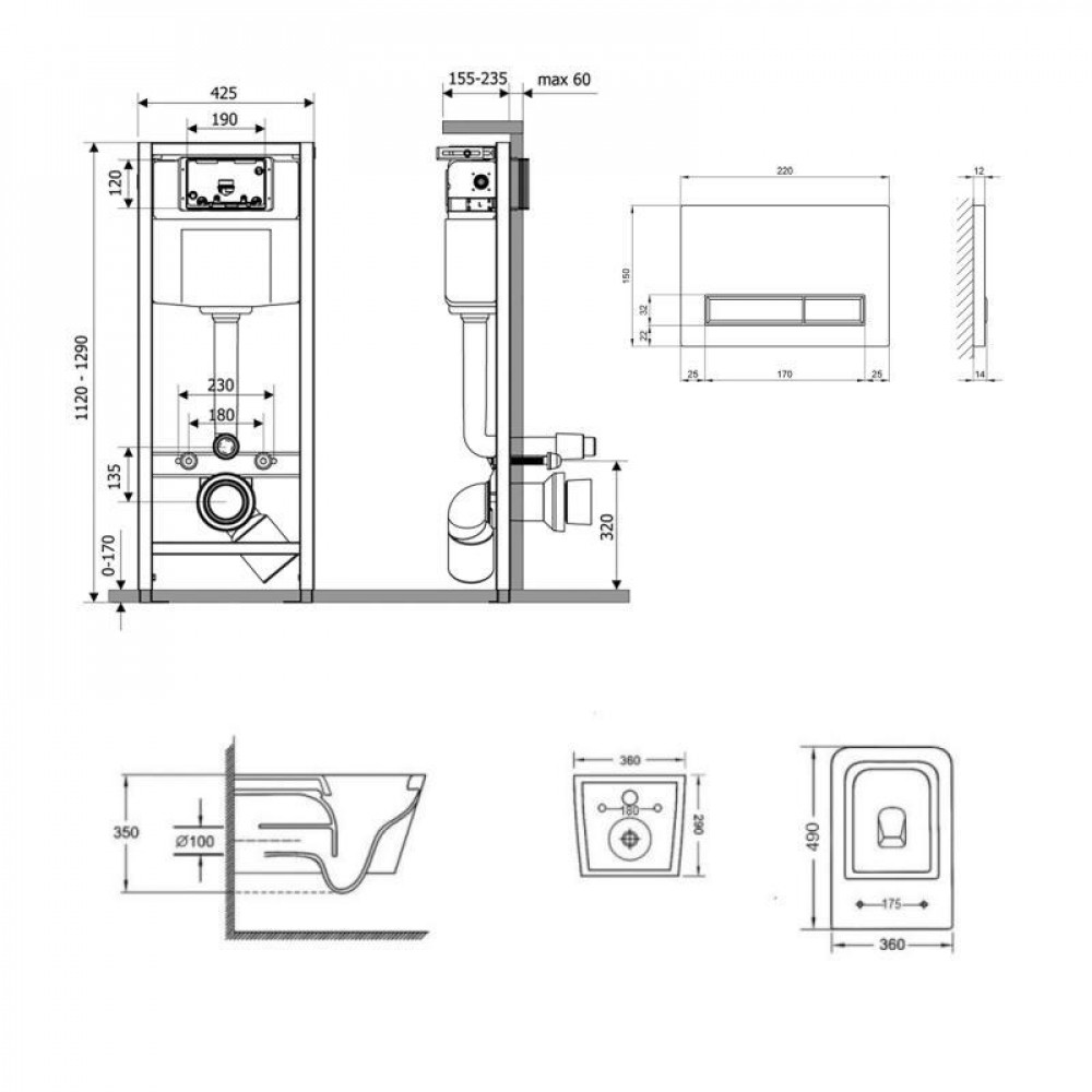 Готове рішення Qtap для ванної кімнати: підвісний унітаз Crow + комплект інсталяції Nest 4 в 1 (лінійна SD00051255