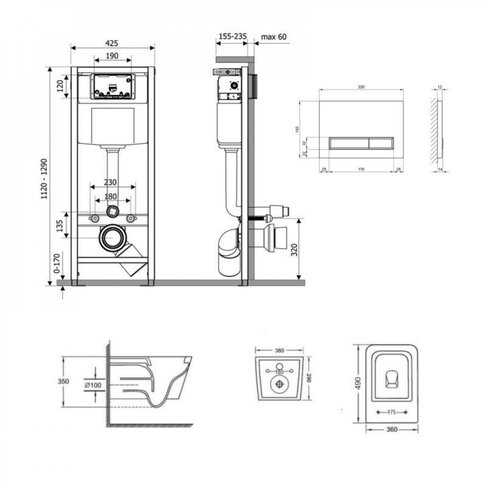 Готове рішення Qtap для ванної кімнати: підвісний унітаз Crow + комплект інсталяції Nest 4 в 1 (лінійна SD00051257