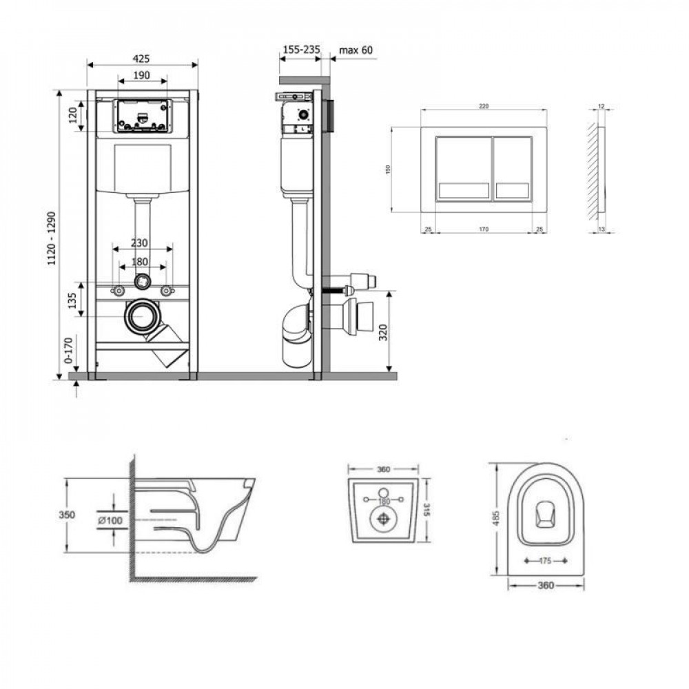 Готове рішення Qtap для ванної кімнати: підвісний унітаз Jay + комплект інсталяції Nest 4 в 1 (квадратна SD00051259