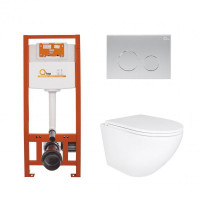 Готове рішення Qtap для ванної кімнати: підвісний унітаз Robin Ultra Quiet 490x365x325 + комплект інсталяції Nest 4 в 1 (кругла