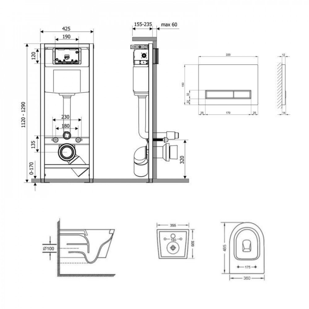 Готове рішення Qtap для ванної кімнати: підвісний унітаз Swan + комплект інсталяції Nest 4 в 1 (лінійна SD00051277