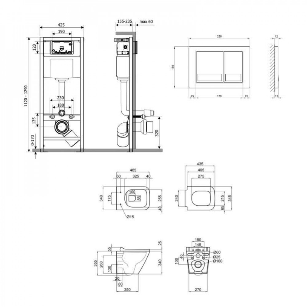 Готове рішення Qtap для ванної кімнати: підвісний унітаз Tern + комплект інсталяції Nest 4 в 1 (квадратна SD00051280