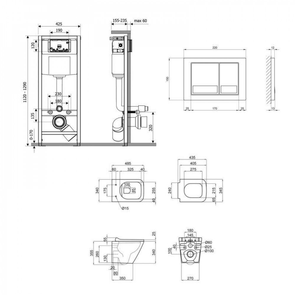 Готове рішення Qtap для ванної кімнати: підвісний унітаз Tern + комплект інсталяції Nest 4 в 1 (квадратна SD00051281