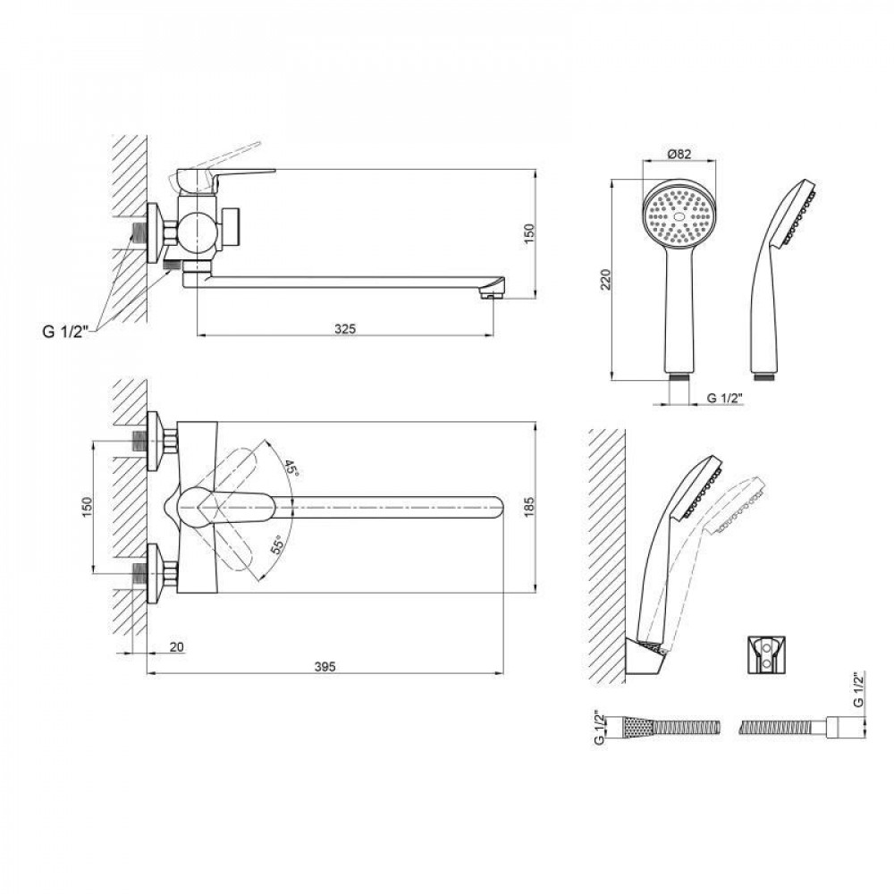 Змішувач для ванни Lidz Nicole 005 з поворотним виливом (з душовим гарнітуром) (k35) LDNIC005BLA45183 Black SD00051307