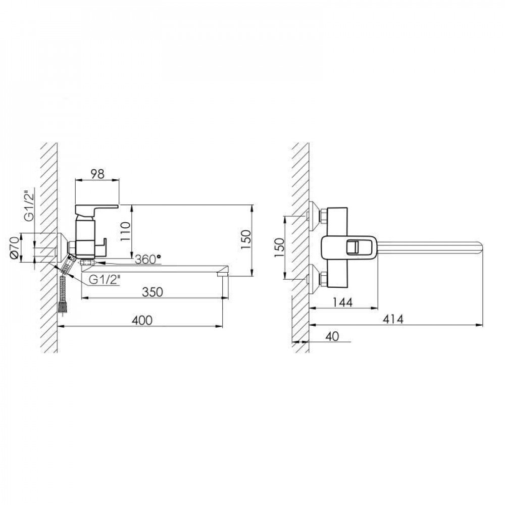 Смеситель для ванны Lidz Wawel 005 с поворотным изливом (с душевым гарнитуром) (k35) LDWAW005CRM45389 Chrome SD00051513
