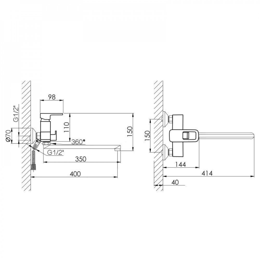 Смеситель для ванны Lidz Wawel 005 с поворотным изливом (с душевым гарнитуром) (k35) LDWAW005WHI45399 White SD00051523