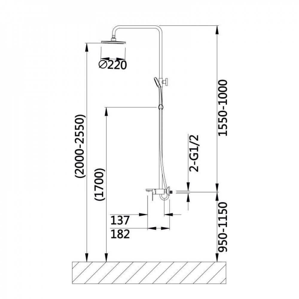 Душова система універсальна Qtap Aries на три споживача (з виливом) QTARI111CRM45560 Chrome SD00051684