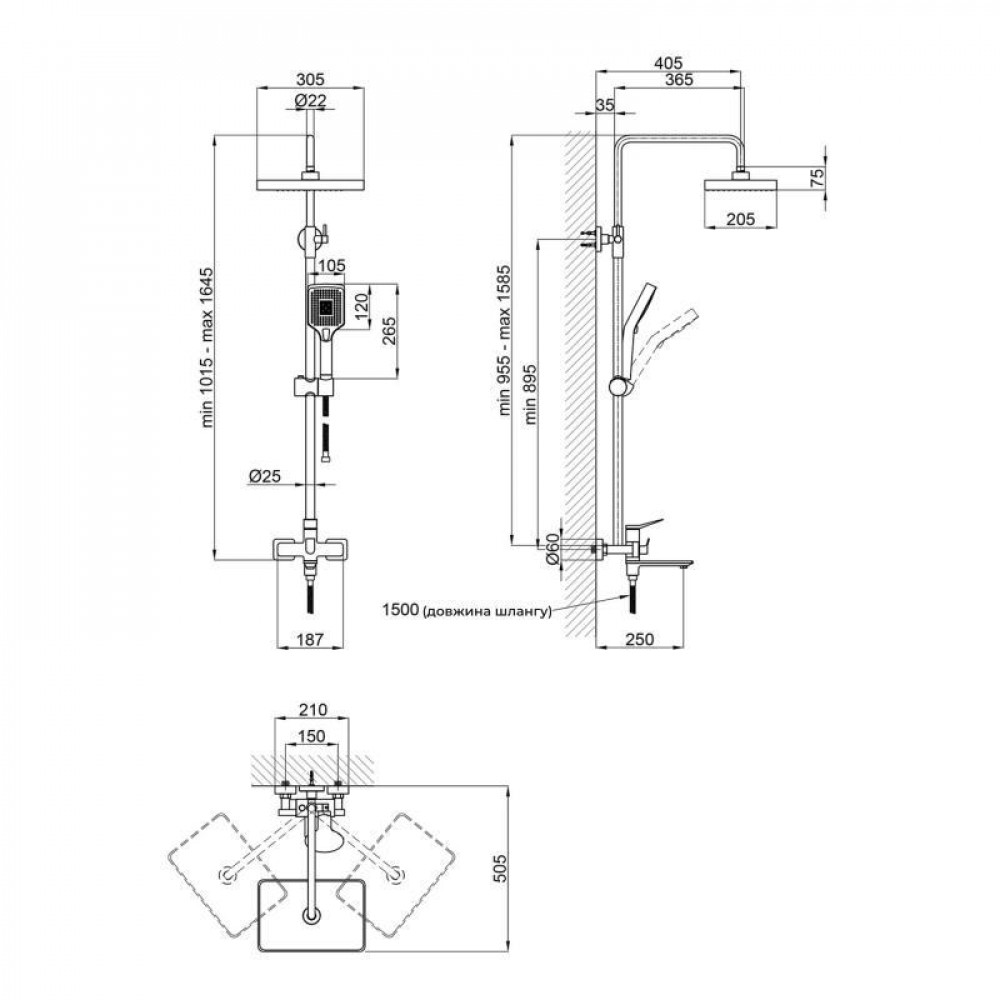 Душевая система универсальна Qtap Presto на три потребителя (с изливом) QTPRE111CRM45575 Chrome SD00051699