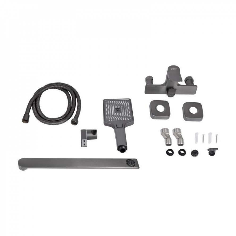 Змішувач для ванни Qtap Presto з довгим поворотним виливом (з душовим гарнітуром) QTPRE2601GRP45583 Graphite SD00051707