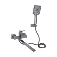 Змішувач для ванни Qtap Presto з довгим поворотним виливом (з душовим гарнітуром) QTPRE2601GRP45583 Graphite