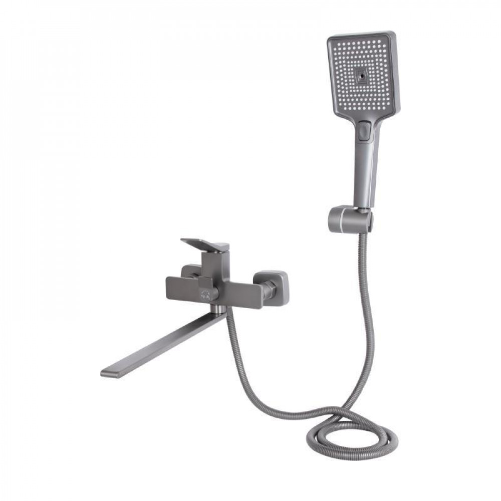 Змішувач для ванни Qtap Presto з довгим поворотним виливом (з душовим гарнітуром) QTPRE2601GRP45583 Graphite SD00051707