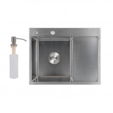 Мийка для кухні інтегрована Lidz Handmade H6350R крило праворуч (LDH6350BRUR45587) Brushed Steel 3,0/1,0 мм