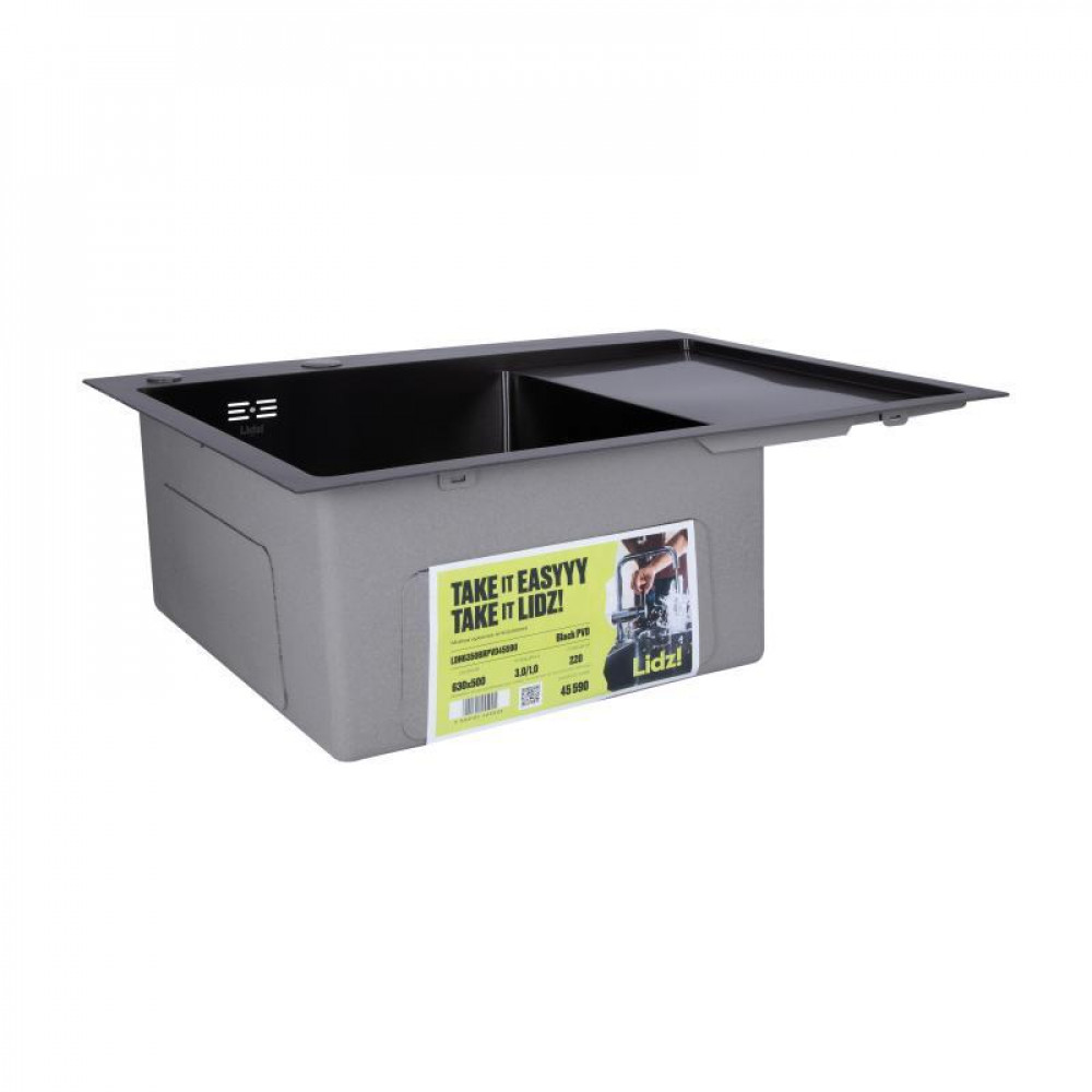 Мийка для кухні інтегрована Lidz Handmade H6350BR крило праворуч (LDH6350BRPVD45590) Brushed Black PVD 3,0/1,0 SD00051714