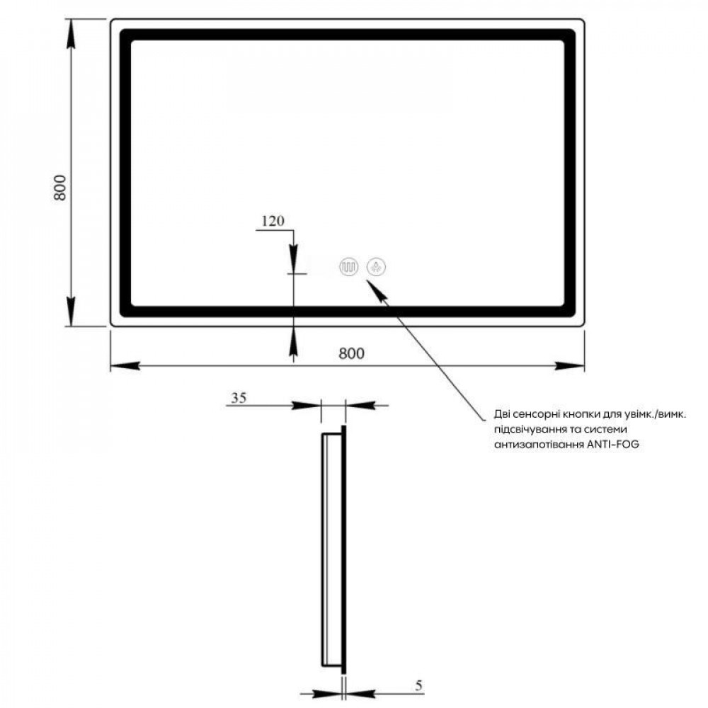 Зеркало Qtap Mideya 800x800 с LED-подсветкой Touch, с антизапотеванием, димером QT2078NCF8080W SD00051750