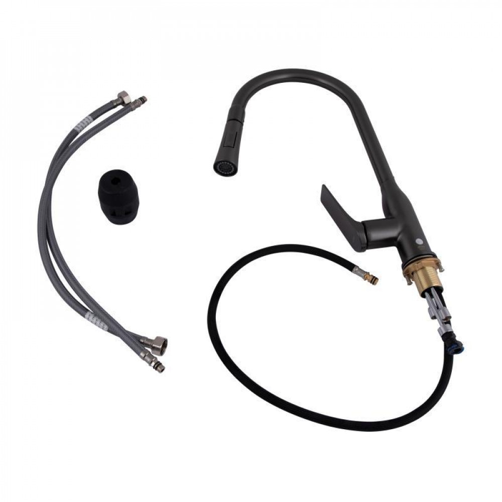 Змішувач для кухні Qtap Vlasta New з висувним виливом QTVLA344GMB45647 Gunmetal Black PVD SD00051771