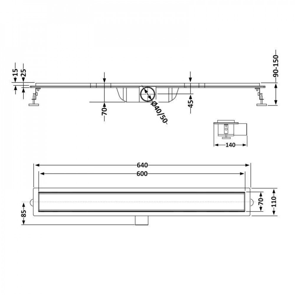 Трап із нержавіючої сталі Qtap Taurus FA600 лінійний із сухим затвором SD00051890