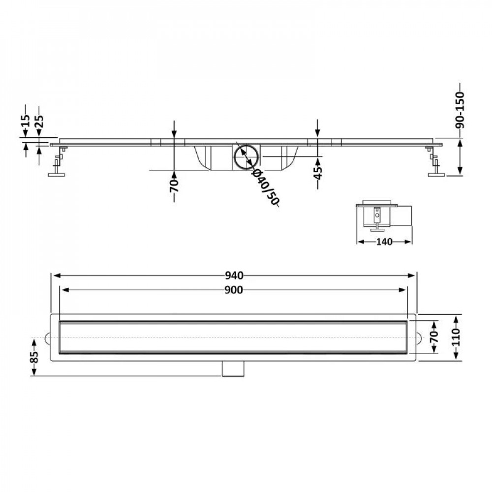 Трап із нержавіючої сталі Qtap Taurus FA900 лінійний із сухим затвором SD00051893