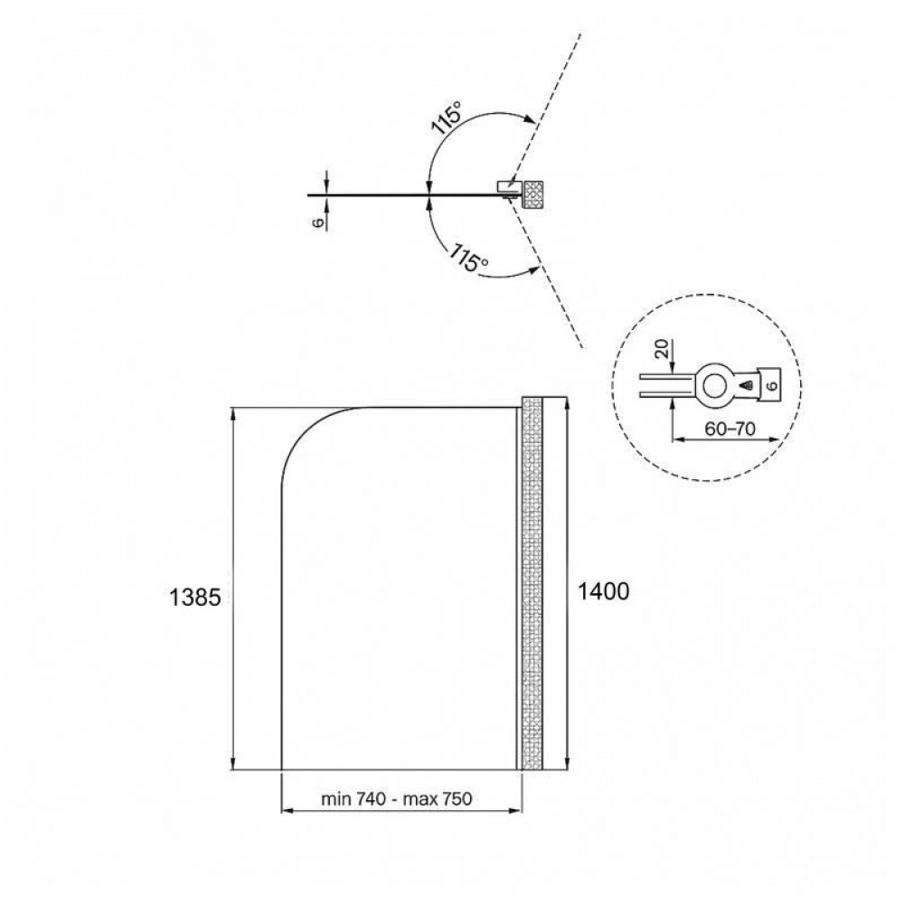 Штора на ванну Qtap Standard BLM407513APR стекло Pear 6 мм, 75х130 см, право SD00051929