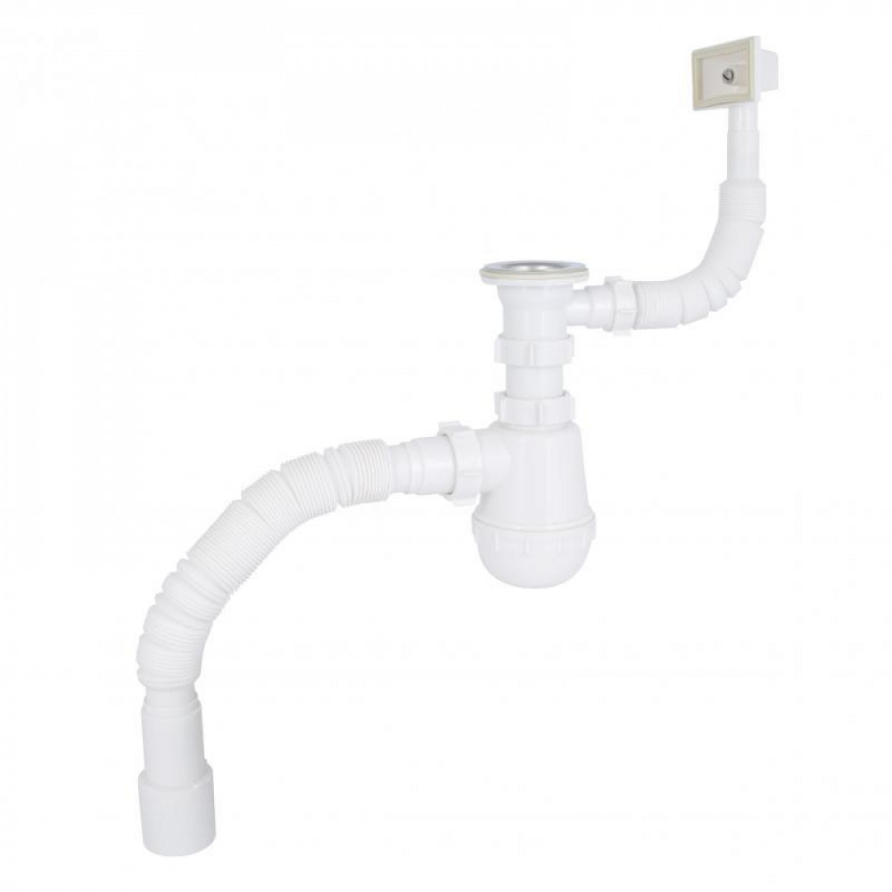 Сифон для кухонної мийки Lidz LK17, колбовий з квадратним переливом (вихід 50 мм) SD00051941