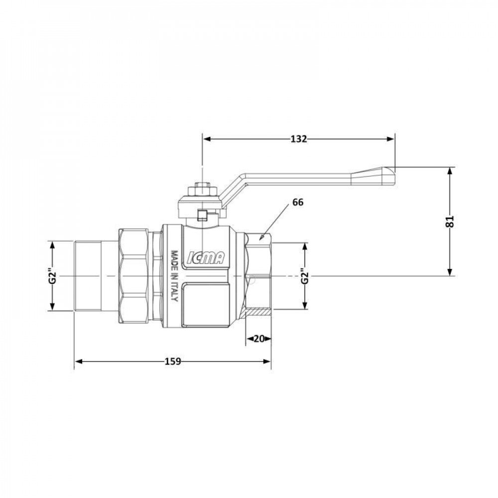 Кран кульовий "Американка" Icma 2″ (PN40) прямий №347 SD00051995