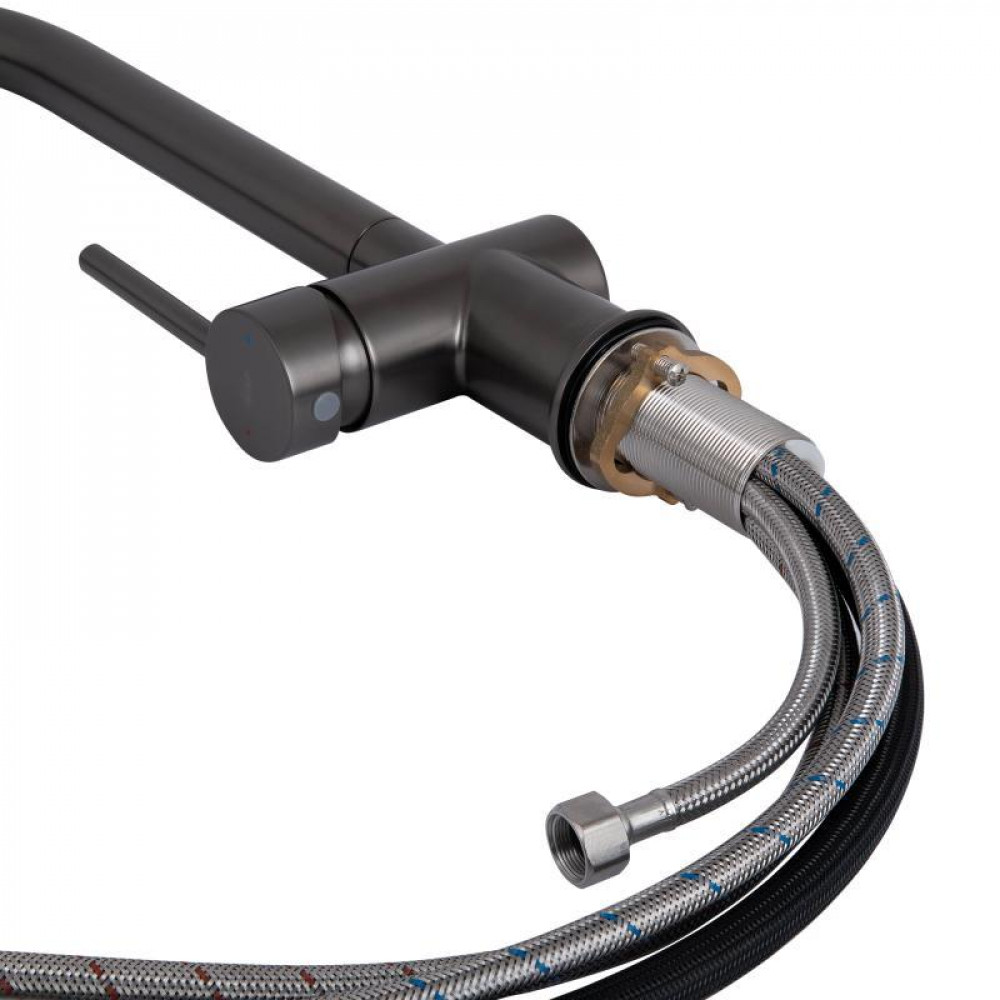 Змішувач для кухні Qtap Rozcesti з висувним виливом з підключенням для питної води QTROZ366GMB45939 Gunmetal SD00052063