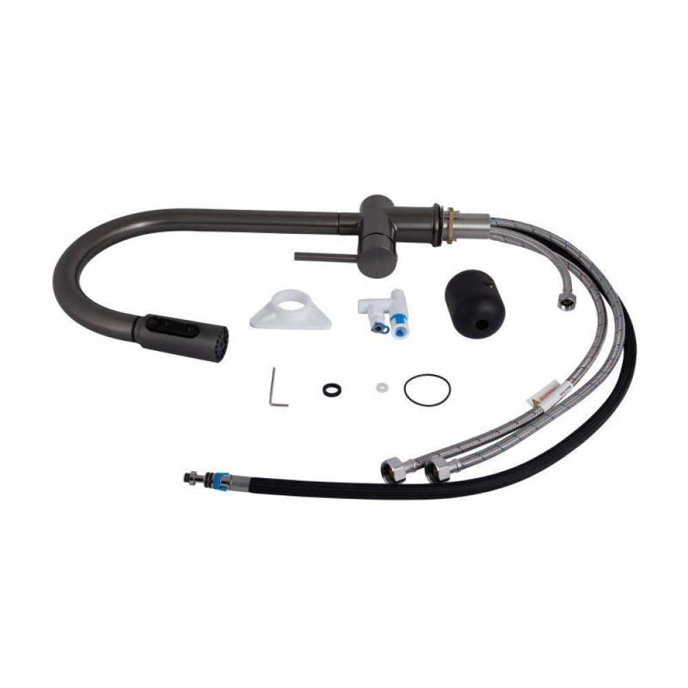 Змішувач для кухні Qtap Rozcesti з висувним виливом з підключенням для питної води QTROZ366GMB45939 Gunmetal SD00052063