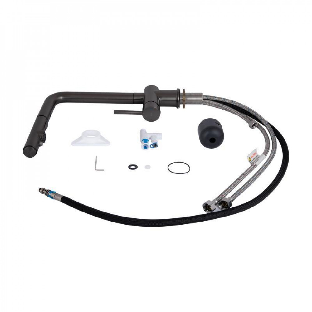 Змішувач для кухні Qtap Rozcesti з висувним виливом з підключенням для питної води QTROZ367GMB45942 Gunmetal SD00052066