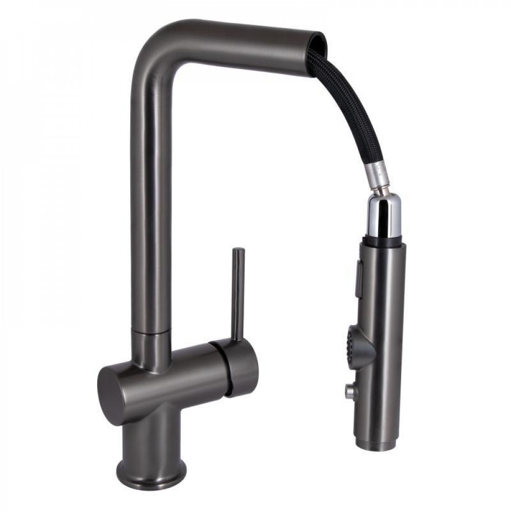 Змішувач для кухні Qtap Rozcesti з висувним виливом з підключенням для питної води QTROZ367GMB45942 Gunmetal SD00052066