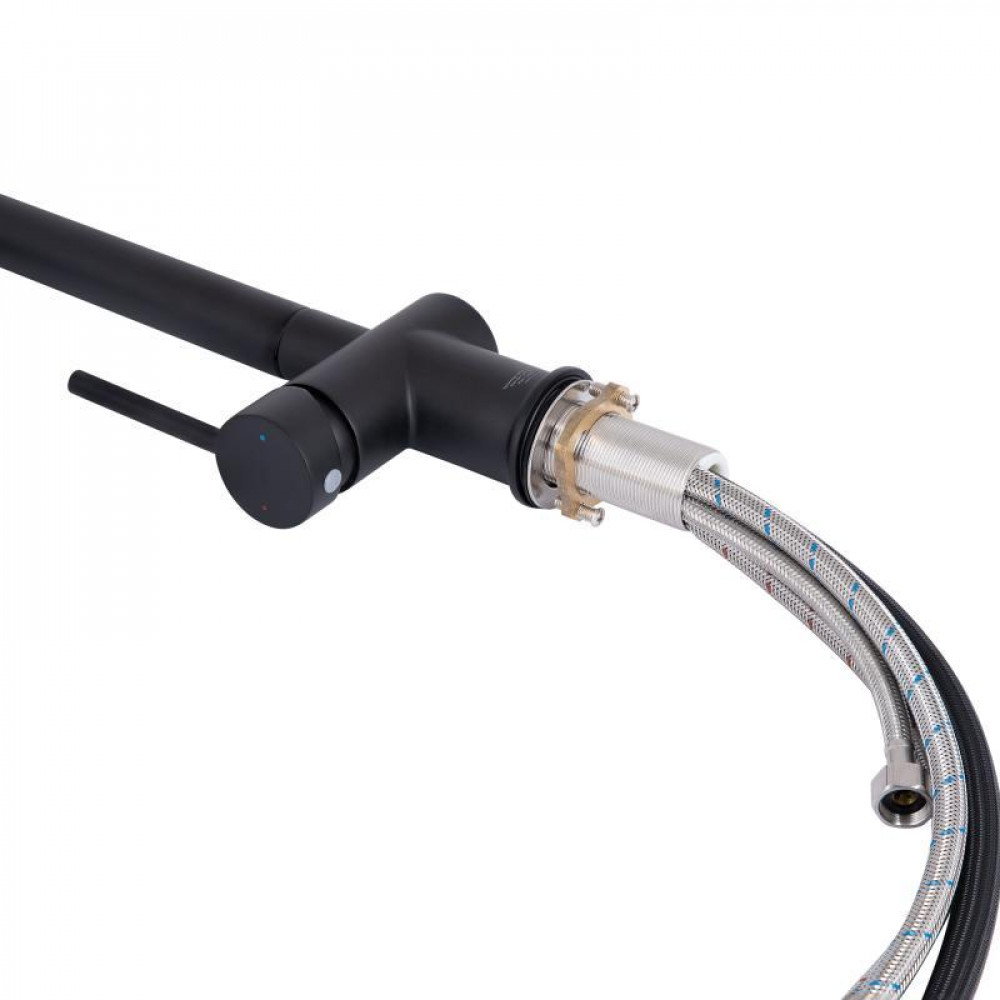 Смеситель для кухни Qtap Rozcesti с выдвижным изливом с подключением для питьевой воды QTROZ367BLM45943 Black Matt SD00052067