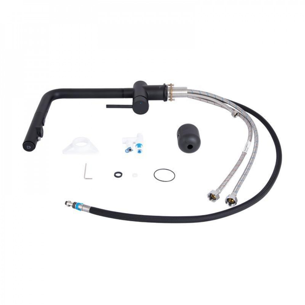 Смеситель для кухни Qtap Rozcesti с выдвижным изливом с подключением для питьевой воды QTROZ367BLM45943 Black Matt SD00052067