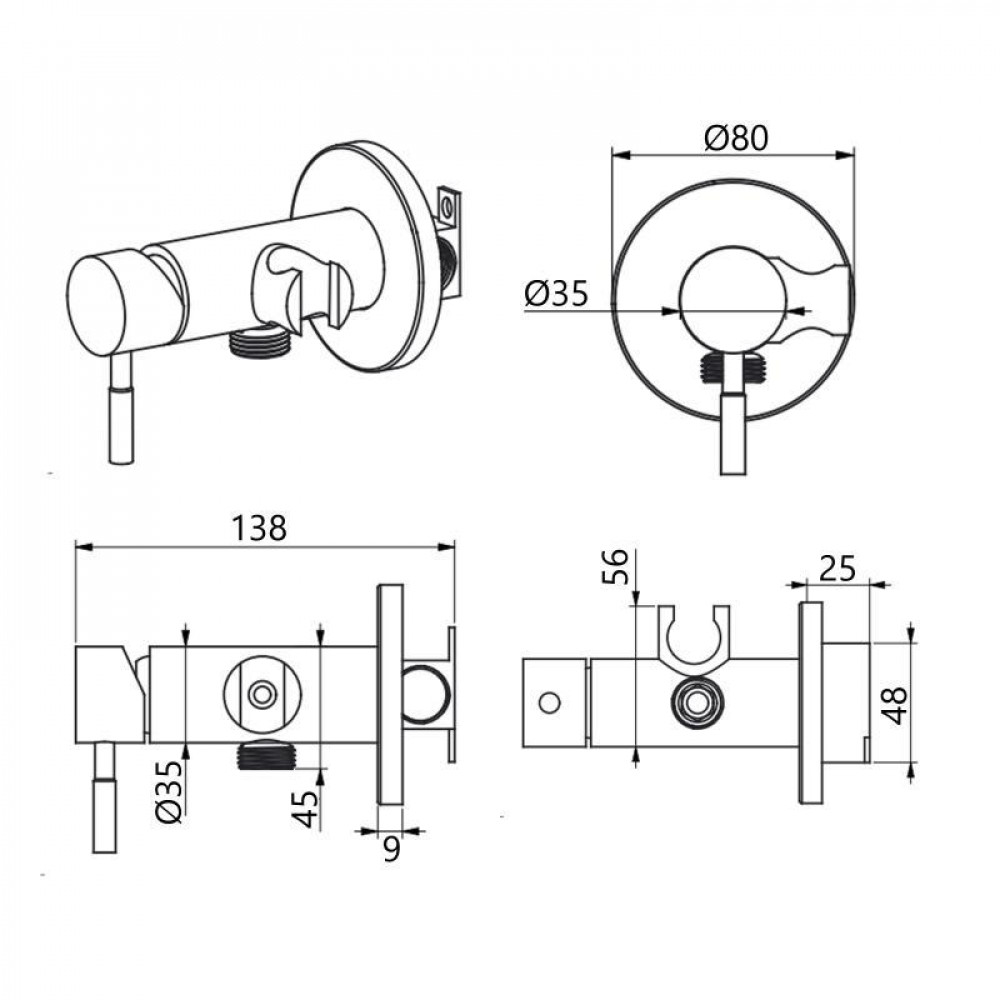 Набір для гігієнічного душу Lidz Aria 111 Nickel LDARI111NKS46105 округлий SD00052229