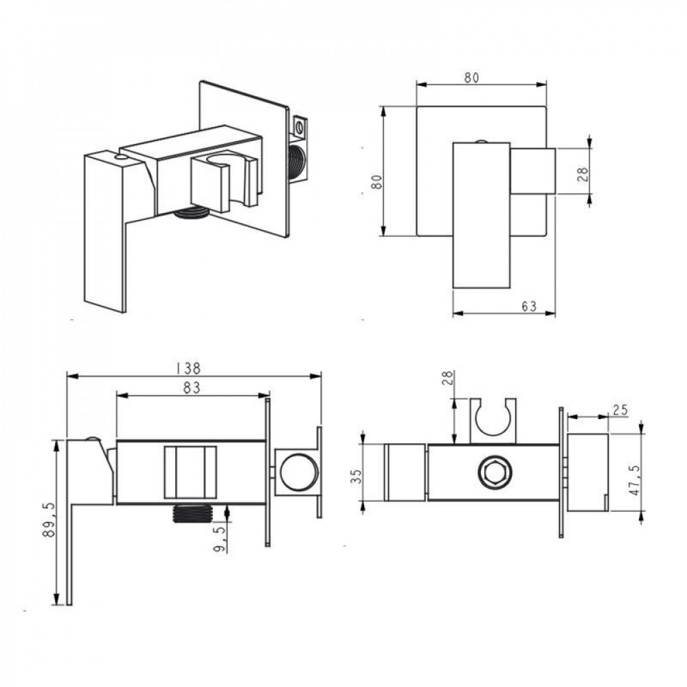 Набор для душа гигиенического Lidz Kubis 111 Black LDKUB111BLA46108 прямоугольный SD00052232