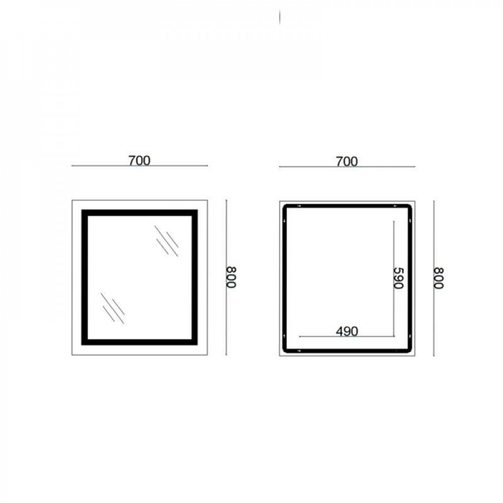 Дзеркало Lidz Kubis 700х800 з LED-підсвічуванням Touch, з антизапотіванням, з димером, рег. яскравості Reverse SD00052333