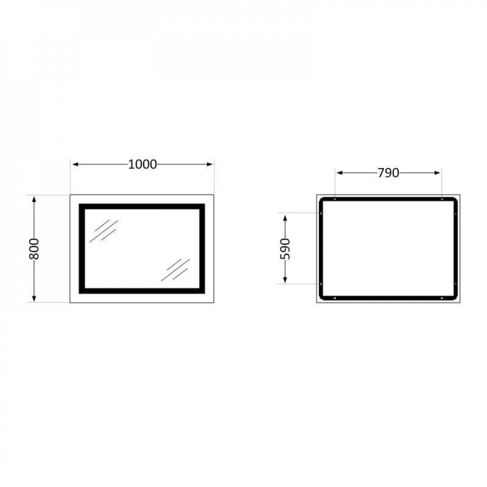 Дзеркало Lidz Kubis 1000х800 з LED-підсвічуванням Touch, з антизапотіванням, з димером, рег. яскравості SD00052335