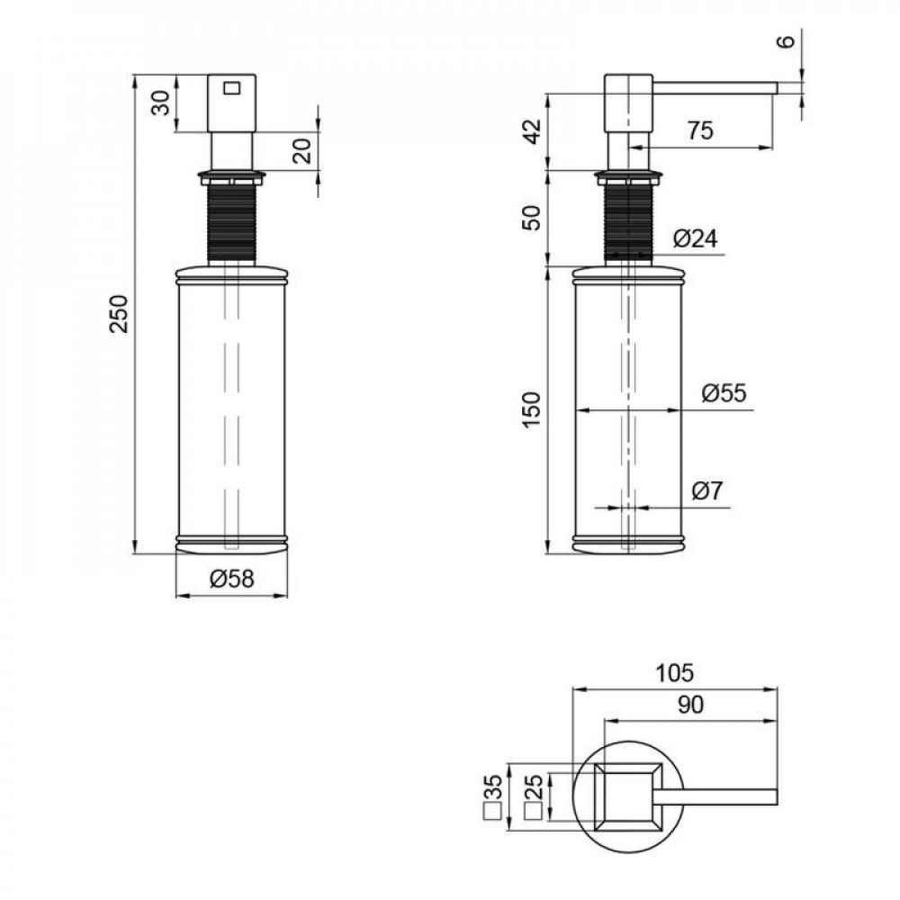 Дозатор для миючого засобу Lidz LK117 квадратний Brushed Steel (LDLK117BRU46399) SD00052523