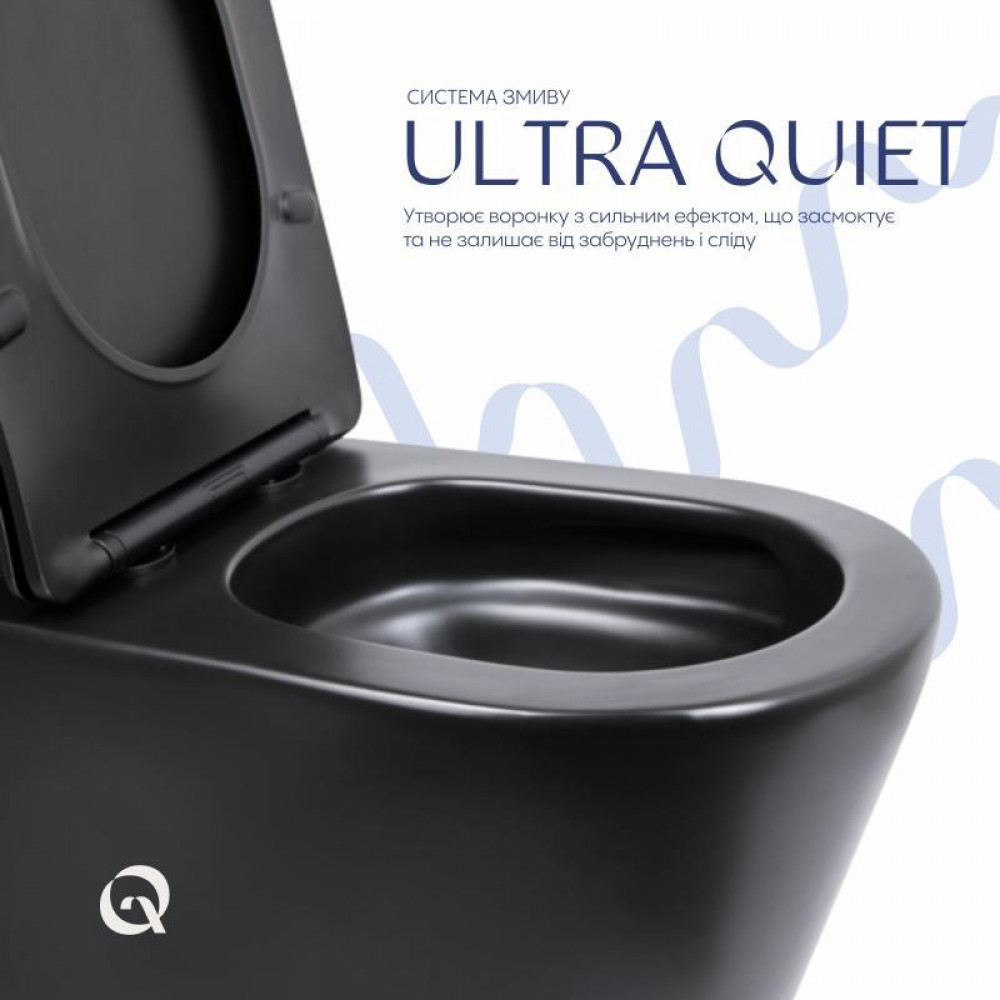 Унітаз підлоговий Qtap Scorpio Ultra Quiet безобідковий з сидінням Soft-close MATT BLACK QT14226088AMB SD00052562