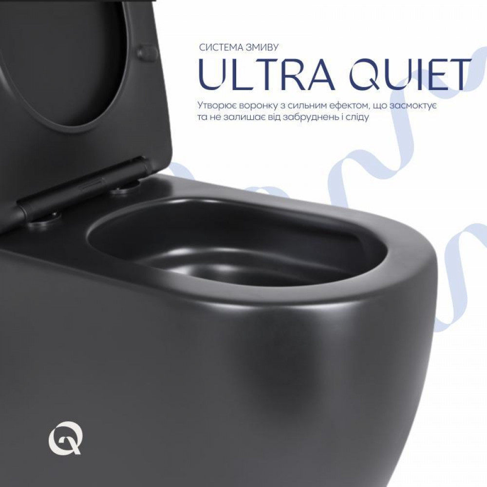 Унітаз підлоговий Qtap Robin Ultra Quiet безобідковий з сидінням Soft-close MATT BLACK QT13226083AMB SD00052566
