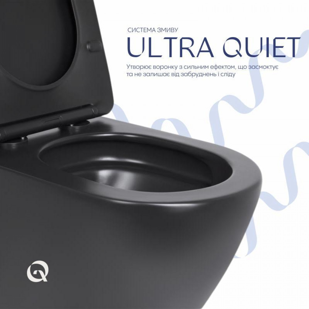 Унітаз підвісний Qtap Robin New Ultra Quiet безобідковий з сидінням Soft-close MATT BLACK QT13332381АSMB SD00052574